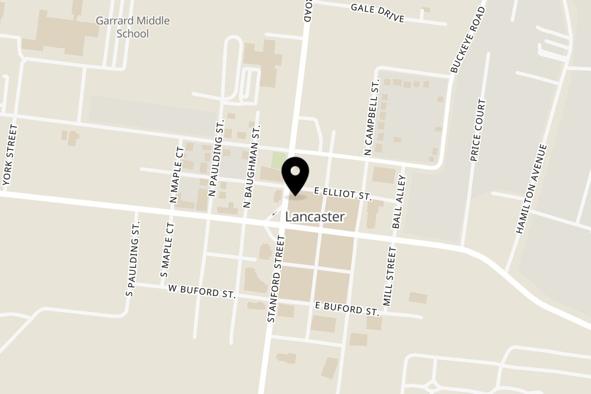 Map showing the location of East L.A.Grill on 55 Public Square in Lancaster